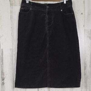 Eddie Bauer Black Corduroy Midi Skirt Zipper Front With Pockets Size 12